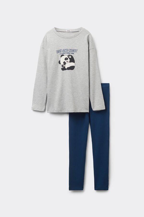 Grey Long Pajamas Made Of Heavy Cotton Panda, Kids Girls, 5701_185Y, large image number 2