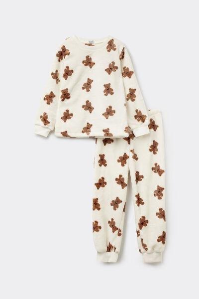 LATTE STAMPA ALLOVER TEDDY Girls&acirc;&euro;&trade; Long Fleece Pyjamas with Bear Print, 5701_640Z, medium