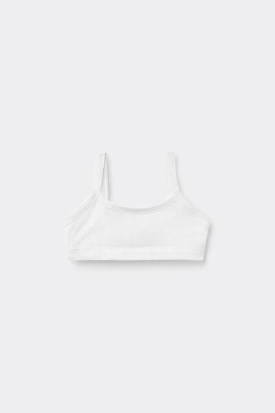 White Basic Cotton Bralette, Kids Girls, , large image number 0