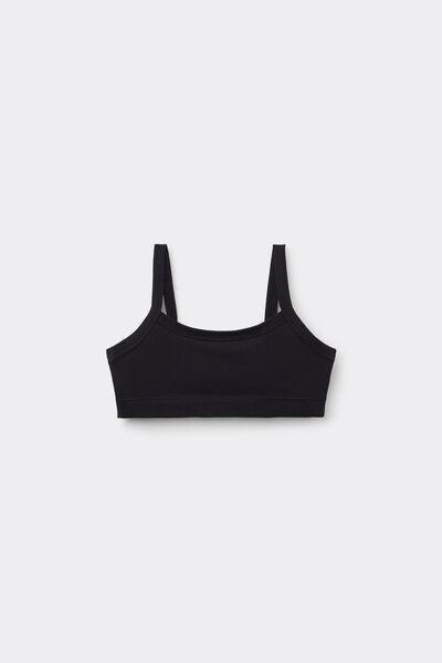 Black Basic Cotton Bralette, Kids Girls, , large image number 0