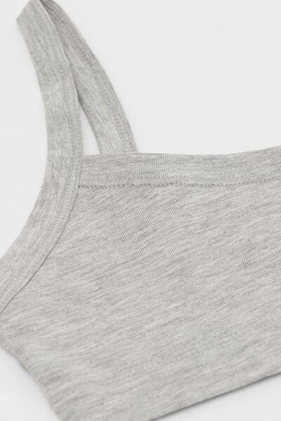 Grey Basic Cotton Bralette, Kids Girls, Light Grey Blend, large image number 2