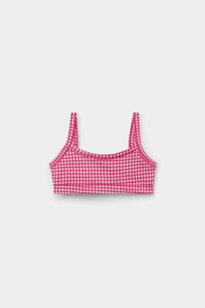 Pink Checkered Printed Cotton Bralette, Kids Girls, 5701_610Y, medium