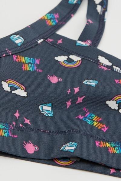 Black Rainbow High Printed Cotton Bra Top, Kids Girls, 5701_825Y, medium