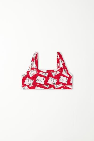 Red Cotton Bralette With Christmas Print, , large image number 0