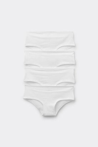 White Form-Fitting Shorts, Set Of 4, Kids Girls, , large image number 0