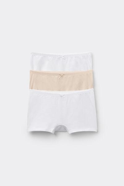 White / Beige Basic Cotton Boxer Shorts, Set Of 3, Kids Girls, 5701_699Y, large image number 0