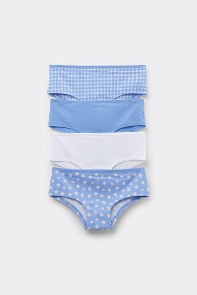 Blue Printed Cotton Shorts, Set Of 4, Kids Girls, 5701_178Z, large image number 0