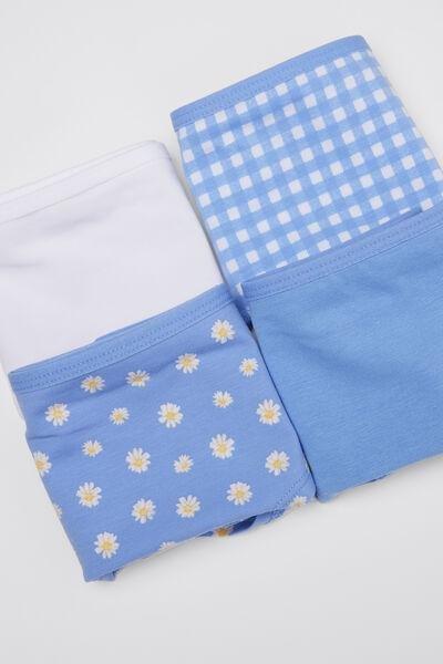Blue Printed Cotton Shorts, Set Of 4, Kids Girls, 5701_178Z, large image number 1