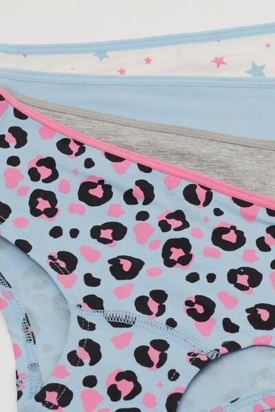 Blue/Gray Printed Cotton Shorts, Set Of 4, Kids Girls, 5701_529Y, large image number 1