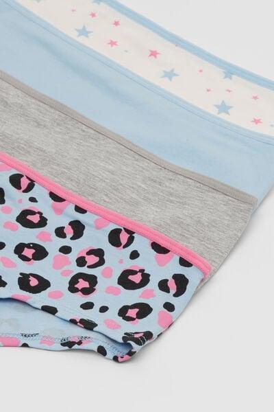 Blue/Gray Printed Cotton Shorts, Set Of 4, Kids Girls, 5701_529Y, large image number 2