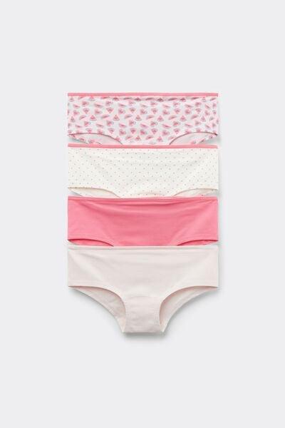 Pink/White Printed Cotton Shorts, Set Of 4, Kids Girls, 5701_571Y, large image number 0
