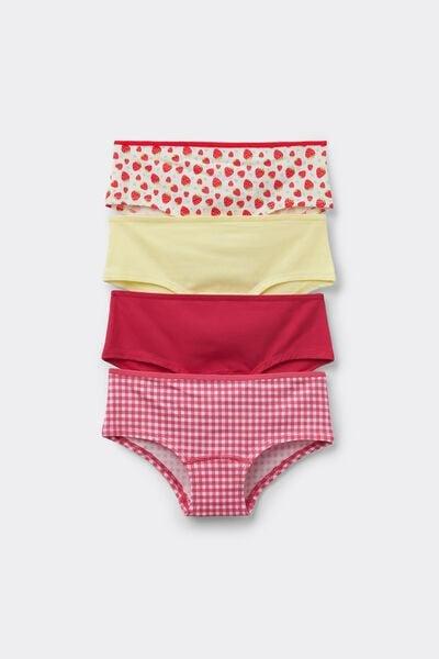 Red Printed Cotton Shorts, Set Of 4, Kids Girls, 5701_595Y, large image number 0