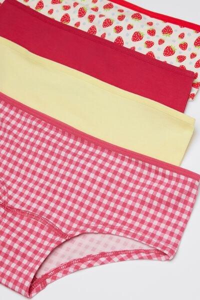 Red Printed Cotton Shorts, Set Of 4, Kids Girls, 5701_595Y, large image number 1
