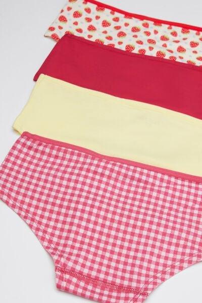 Red Printed Cotton Shorts, Set Of 4, Kids Girls, 5701_595Y, large image number 2