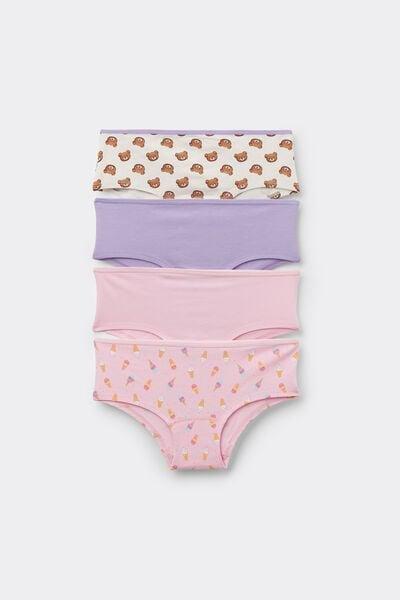 Pink/Lilac Printed Cotton Shorts, Set Of 4, Kids Girls, 5701_599Y, large image number 0