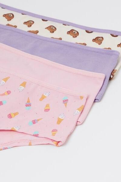 Pink/Lilac Printed Cotton Shorts, Set Of 4, Kids Girls, 5701_599Y, large image number 2