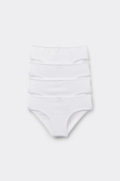 White Form-Fitting Knickers, Set Of 4, Kids Girls, White, large image number 0