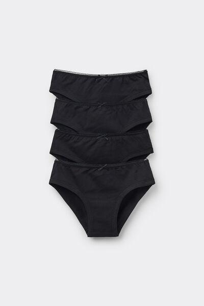 Black Form-Fitting Knickers, Set Of 4, Kids Girls, Black, large image number 0