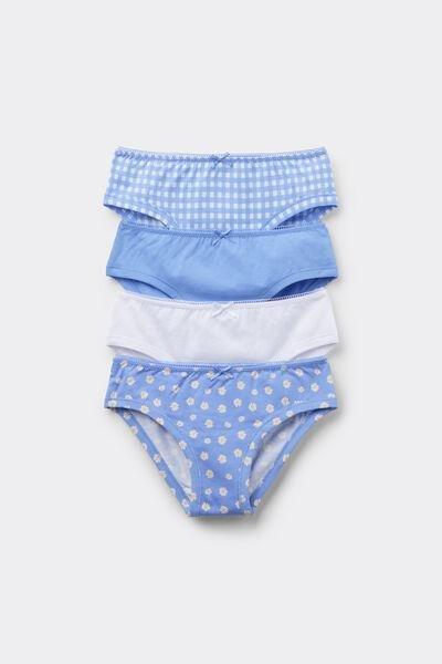 Blue Printed Cotton Knickers, Set Of 4, Kids Girls, 5701_178Z, large image number 0