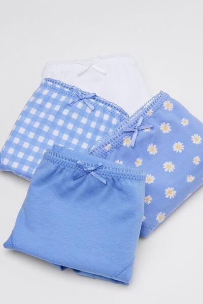 Blue Printed Cotton Knickers, Set Of 4, Kids Girls, 5701_178Z, large image number 1