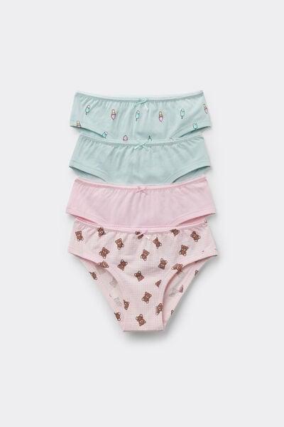 Grey / Pink Printed Cotton Knickers, Set Of 4, Kids Girls, 5701_449Z, medium