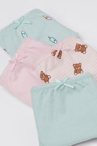 Grey / Pink Printed Cotton Knickers, Set Of 4, Kids Girls, 5701_449Z, medium