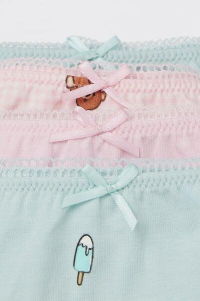 Grey / Pink Printed Cotton Knickers, Set Of 4, Kids Girls, 5701_449Z, medium