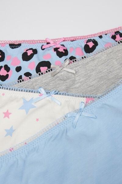 Blue / Grey / White Printed Cotton Knickers, Set Of 4, Kids Girls, 5701_529Y, large image number 1