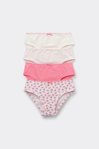 Pink / White Printed Cotton Knickers, Set Of 4, Kids Girls, 5701_571Y, large image number 0