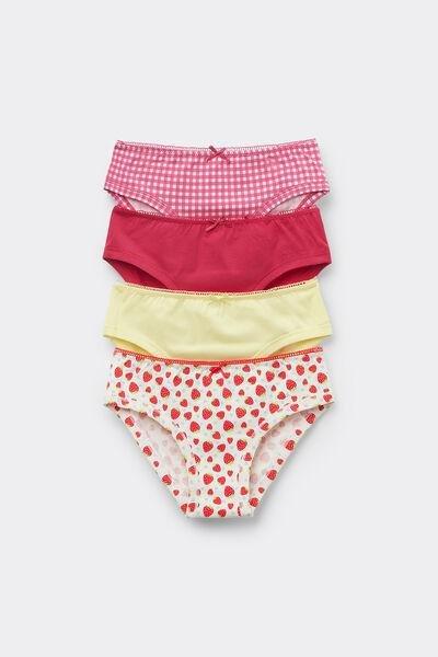 Pink / Yellow Printed Cotton Knickers, Set Of 4, Kids Girls, 5701_595Y, large image number 0