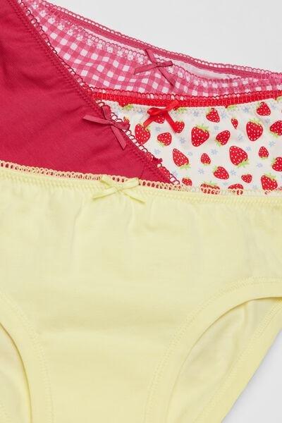 Pink / Yellow Printed Cotton Knickers, Set Of 4, Kids Girls, 5701_595Y, large image number 1