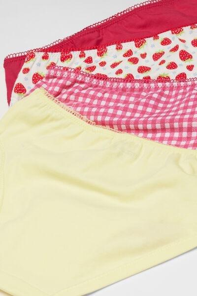 Pink / Yellow Printed Cotton Knickers, Set Of 4, Kids Girls, 5701_595Y, large image number 2