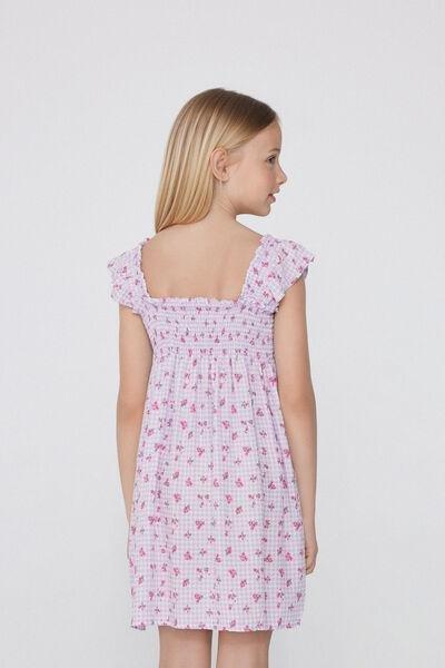 LILLA STAMPA VICHY FIORI Viscose Smock Stitch Canvas Dress with Wide Shoulder Straps, , large image number 2