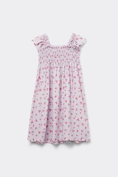 LILLA STAMPA VICHY FIORI Viscose Smock Stitch Canvas Dress with Wide Shoulder Straps, , large image number 4