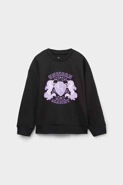 Black Unicorn Academy Print Sweatshirt, Kids Girls, , large image number 0