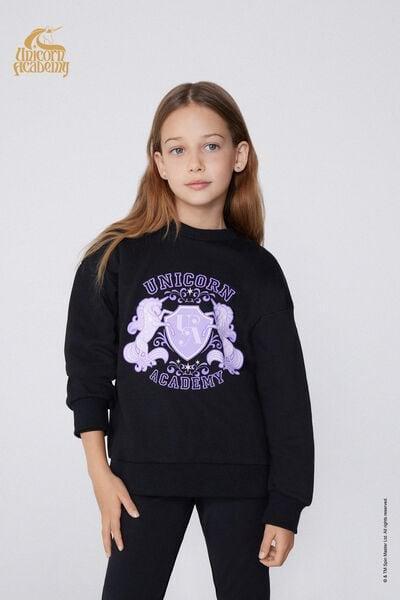 Black Unicorn Academy Print Sweatshirt, Kids Girls, 5701_826Y, large image number 1