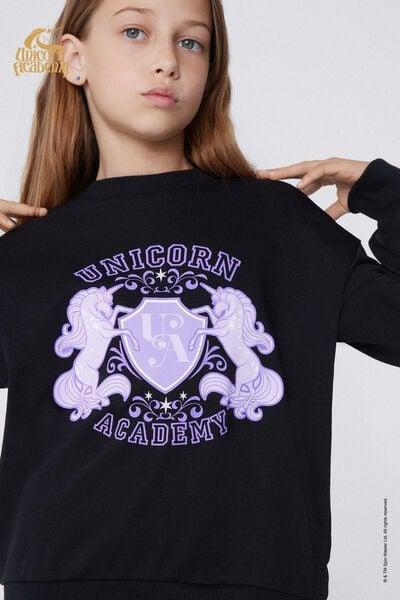 Black Unicorn Academy Print Sweatshirt, Kids Girls, 5701_826Y, medium