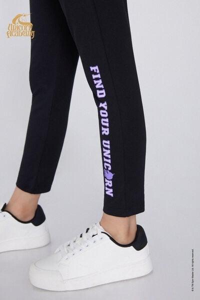 Black Unicorn Academy Print Leggings, Kids Girls, 5701_826Y, medium