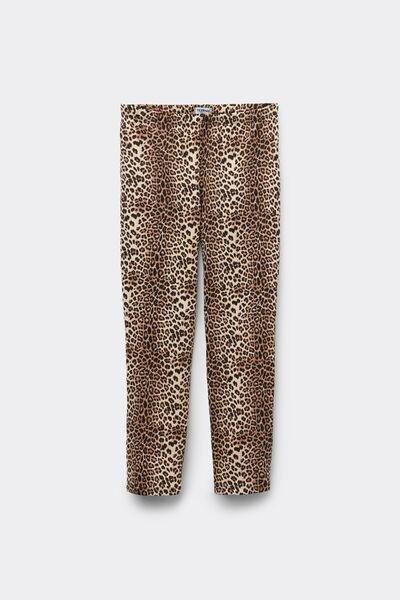 Brown Animal Print Cotton Leggings, Kids Girls, 5701_892Y, large image number 0