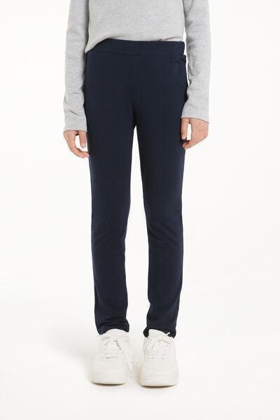 Blue Stretch Cotton Leggings, , large image number 0