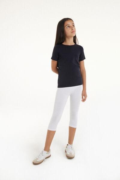 White Capri Cotton Leggings, Kids Girls, White, large image number 7
