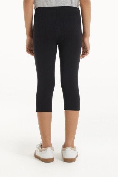 Black Capri Cotton Leggings, Kids Girls, Black, medium