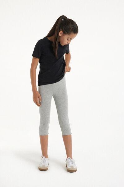 Grey Capri Cotton Leggings, Kids Girls, Light Grey Blend, medium