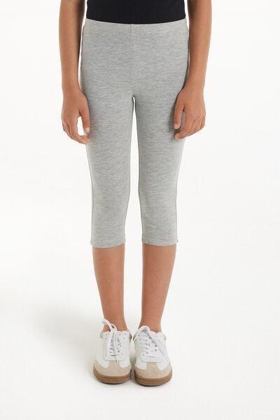 Grey Capri Cotton Leggings, Kids Girls, Light Grey Blend, medium