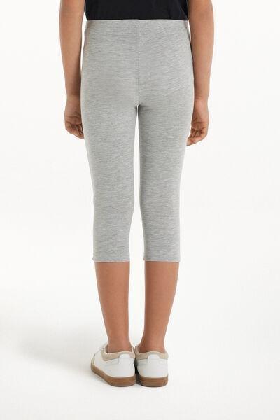 Grey Capri Cotton Leggings, Kids Girls, Light Grey Blend, medium