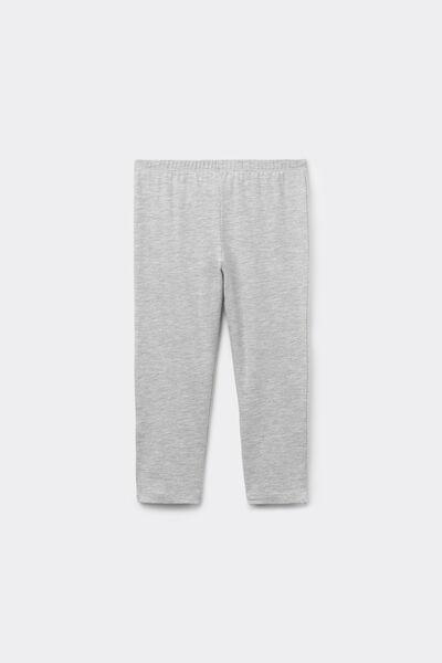 Grey Capri Cotton Leggings, Kids Girls, Light Grey Blend, large image number 4