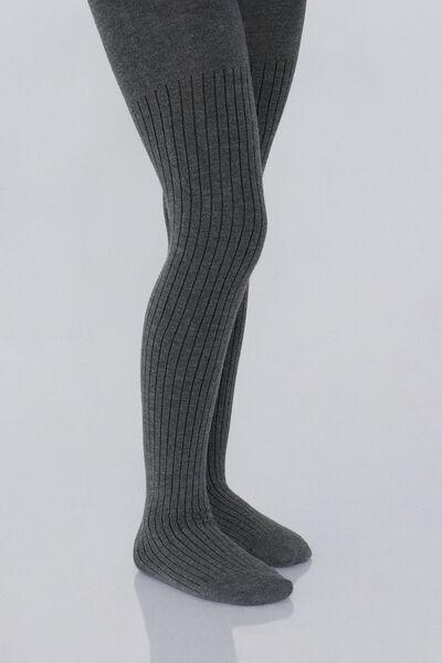 Warm Ribbed Tights, Kids Girls, Grey, , medium