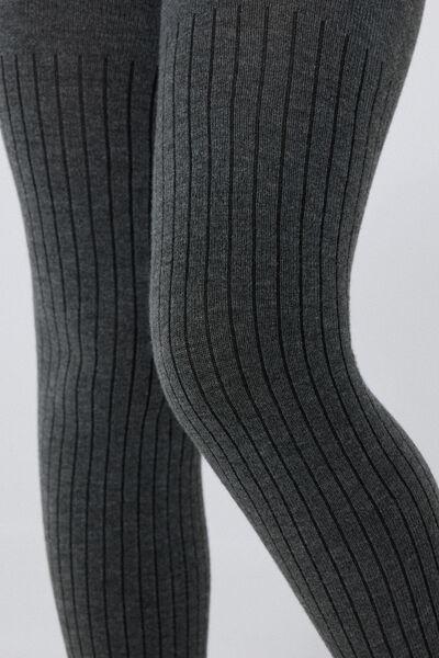 Warm Ribbed Tights, Kids Girls, Grey, , large image number 1