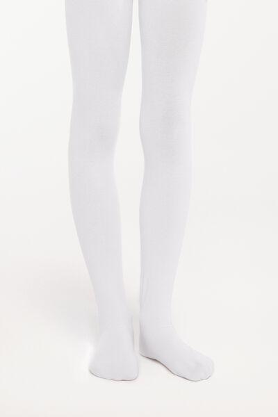 White Basic Cotton Tights, Kids Girls, , large image number 0