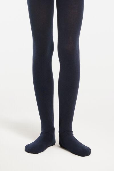 Blue Basic Cotton Tights, Kids Girls, , large image number 0